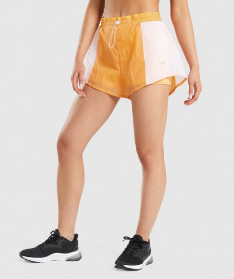 Women's Gymshark Pulse 2 in 1 Shorts Orange / White | CA 0D6A37